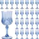 Plastic Wine Glasses Set of 24, 7.7 oz Reusable Plastic Goblets, Hard Plastic Stemware for Wedding, Party, Events, Elegant Shatterproof Drinking Glasses, Blue