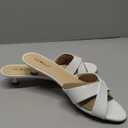 wetkiss Womens Heeled Sandals Open Round Toe Slip on Kitten Heel Mules Low Heel Slide Sandals for Women Cross Strap Backless Mule Flats Comfortable Summer Dress Heels (6, Patent White)