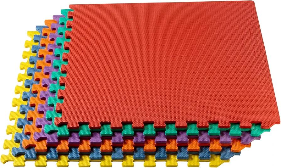 24 PCs, 1/2 Inch Thickness Multipurpose EVA Foam Floor Tiles, Interlocking Floor Mat for Indoor Gym and Home Use, 24 in x 24 in, Multicolor