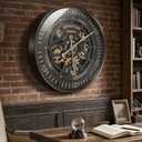 23 inch Oversized Wall Clock with Moving Gears, Industrial Steampunk Decor, Large