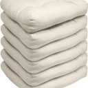 Sweet Home Collection Patio Cushions Outdoor Chair Pads Premium Comfortable Thick Fiber Fill Tufted 19" x 19" Seat Cover, 6 Pack, Cream
