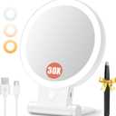 Auxmir 1X/30X Magnifying Mirror with Light, Double Sided Makeup Mirror with Adjustable 3 Color Light, 2000mAh Rechargeable Lighted Magnifying Mirrors with Tweezer, Foldable Travel Mirror with Rotation