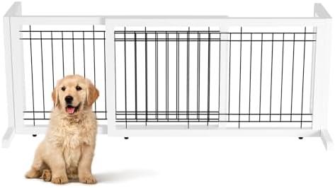 Bonnlo Free Standing Dog gate, Adjustable Pet Fence, 36.2" - 65.5" Wide Solid Wooden Dog Gate for House Doorways Stairs, Doggie Gates for Indoors