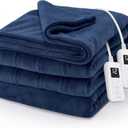 Sunbeam Electric Royal Luxe Microplush Heated Blanket, 12 Heat Settings, 12-Hour Auto Shut-Off, Fast Heating, Warm and Cozy, Navy Blue,Queen (84" x 90")