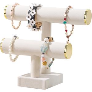 Bracelet Holder,Bracelet Display Stand with Metal Cap,Velvet Jewelry Organizer Displays for Necklace Scrunchies Watches Hair Ties. (Beige, 2 tier)