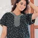 Mik & Misha Women's Cotton Printed Nighty/Night Gown Maxi Free Size (Dark Green)