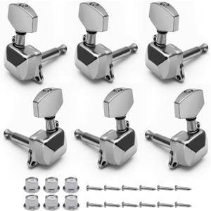 MAXCHEER 3R3L Semi-closed Guitar Tuners String Tuning Pegs Keys Machine Heads Set for Acoustic or Electric Guitar (Silver, 3R3L) (3L3R Semi-Closed 15:1, chrome)