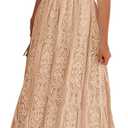 MEROKEETY Women's 2026 V Neck Short Sleeve Floral Lace Wedding Dress A Line Boho Bridesmaid Cocktail Party Maxi Dress, Apricot, Large