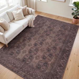 Kuden 4x6 Area Rug, Machine Washable Area Rug with Non-Slip Backing, Vintage Style, Soft, Easy Clean, Low Pile Rug for Living Room, Bedroom, Dining Room