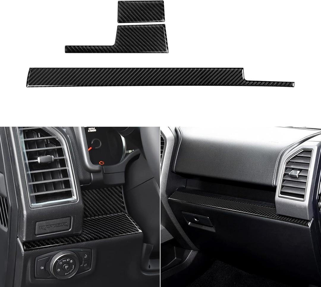2PCS Carbon Fiber Center Console Panel Cover Trim Decoration Sticker Cover Interior Accessories Compatible with Ford F150 2015 2016 2017 2018 2019 2020