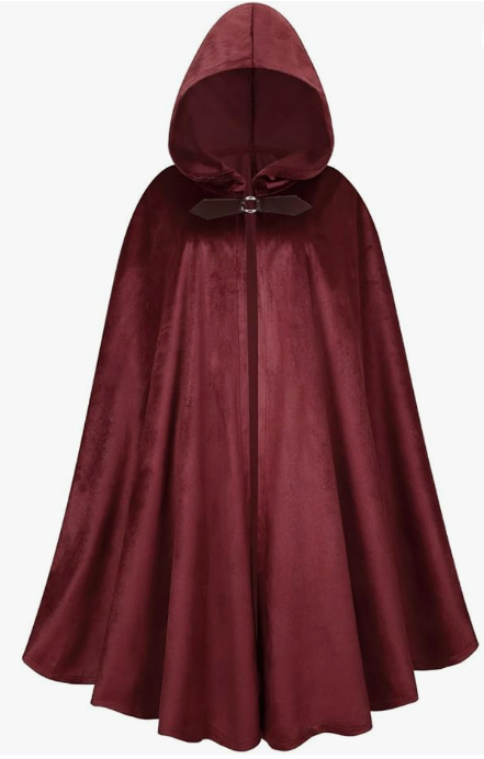 Men's Medieval Cloak with Hood, Renaissance Cape Adult Women Velvet Halloween Party (39'', Red)