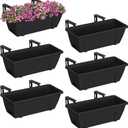 YBING Railing Planter Boxes 6 PCS Black Rectangle Railing Flower Box with Adjustable Bracket Window Deck Hanging Planters Boxes for Outdoor Patio