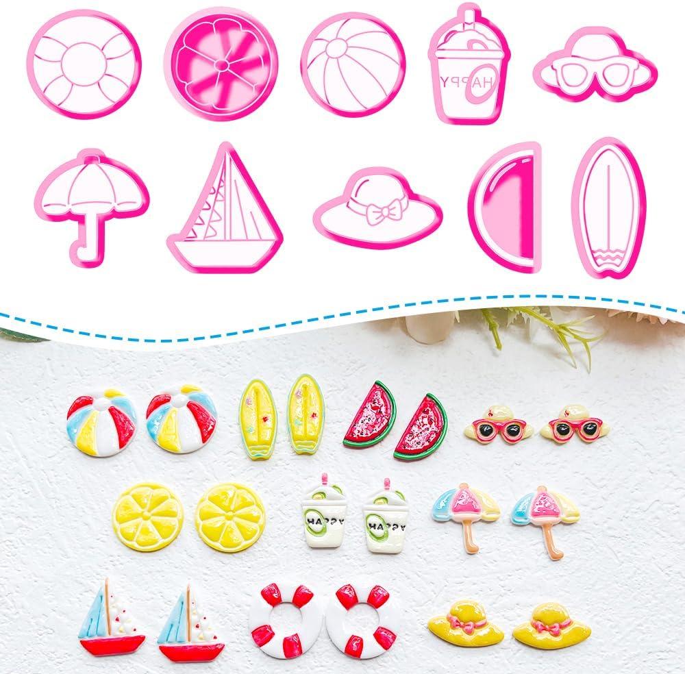 Summer Beach Polymer Clay Cutters Set Vacation Shapes Including Watermelon, Lemon, Sailboat, Surfboard & Beach Ball for DIY Earring Jewelry, Soft Clay Crafts, Scrapbooking & Miniature Decor