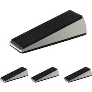 HOMOTEK 4 Pack Door Stops for Bottom of Door, Heavy Duty Wedge Door Stoppers Strongest Under Door Wall Protectors of Premium Quality Alloy and Rubber, Brushed Stainless Steel