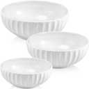 Jeffbaubl 3 Piece Serving Bowls, Ceramic White Nesting Bowls, Large Salad Bowl for Cooking, Baking, Salad, Pasta, Kitchen, Party, Dinner, Modern Space Saving Design,Oven & Microwave Safe(10/8/6 inch)