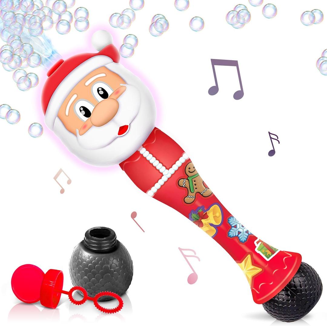 ArtCreativity Light Up Christmas Santa Bubble Wand for Kids, Xmas Gifts for Kids, 14" Bubble Blower with Light & Sound, Bubbles for Toddlers, Christmas Goodie Bag Stocking Stuffers for Toddlers