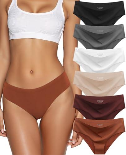 Kiqnsam Seamless Underwear for Women No Show Hipster Bikini Panties Low Rise Cheeky Breathable Soft Invisible Briefs 6 Pack, Size Medium