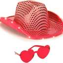 Funcredible Light Up Cowboy Hat and Glasses - Sparkly Disco Cowgirl Hat - Sequin Cowboy Hat for Women - Cowgirl Costumes