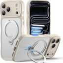 XWZ for iPhone 17 Pro Case for Women Girls with Stand, 【Compatible with MagSafe】, 【Camera Control】, 【Full Camera Protection】, Cute Wave Magnetic Phone Case for iPhone 17 Pro, Stone