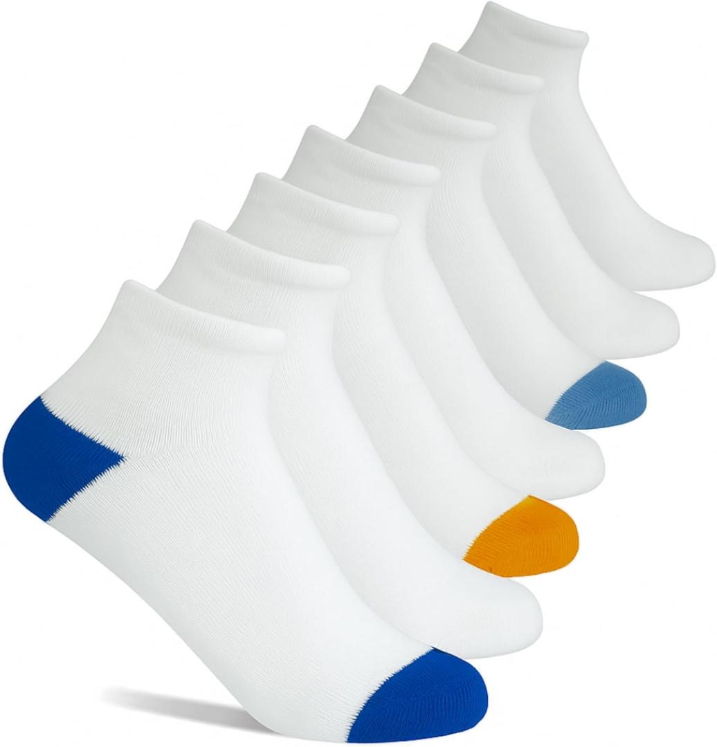 Kids' Ankle Socks for Boys and Girls  Soft Cushioned Athletic Socks 6 + 1 Bonus Pack (Ages 212years) (Medium, White/Blue/Orange)