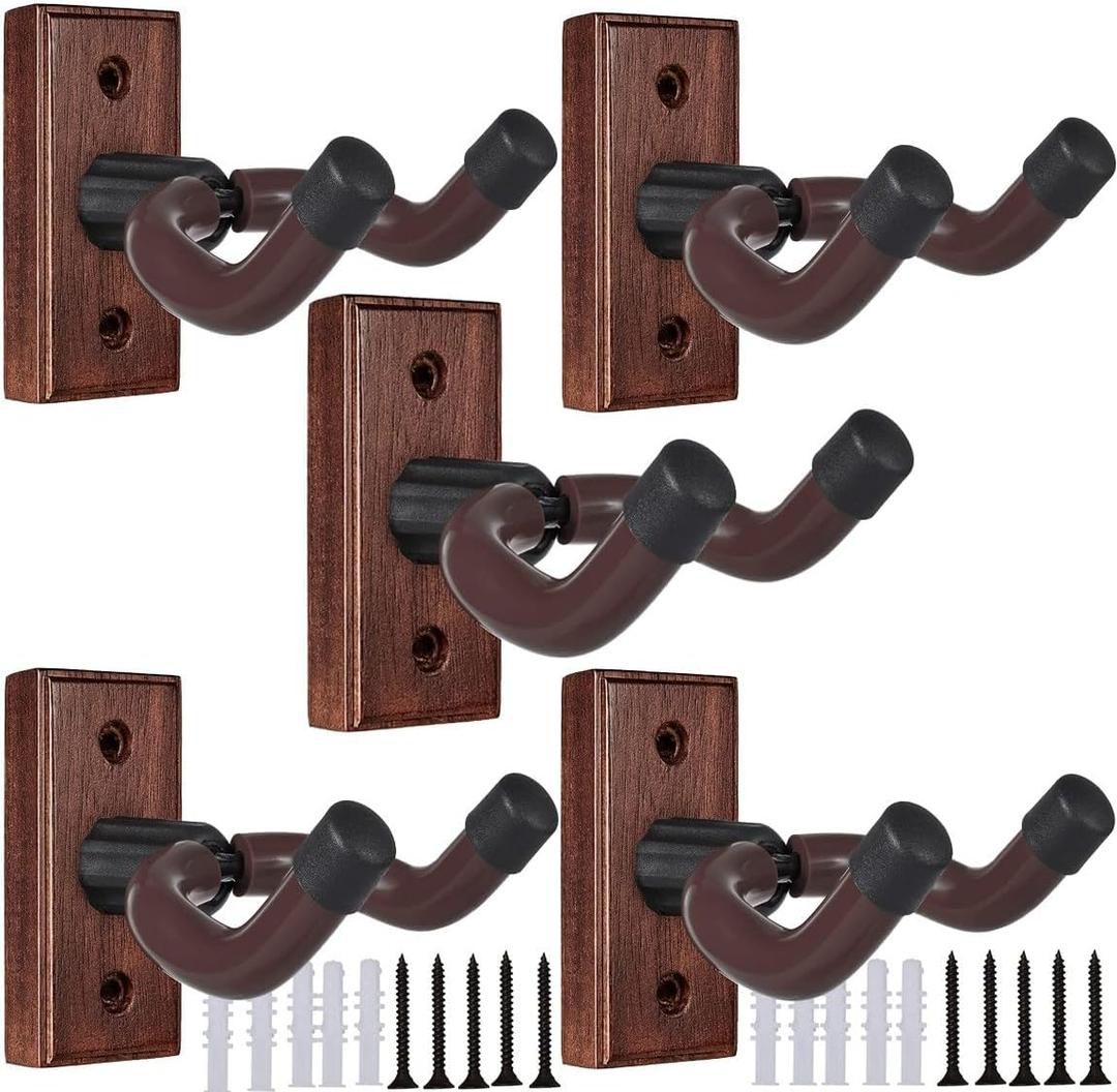 Wooden Guitar Wall Hanger - Pack of 5 Guitar Wall Mount for Safe Storage and Display Sturdy Wall Hanger for Guitars