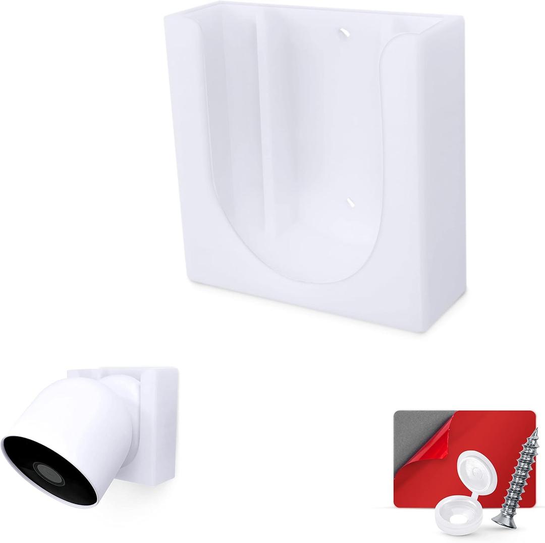 Wall Mount for Google Nest Battery Security Camera Holder - Adhesive & Screw-in, No Hassle Installation, Easy Slot-in Design (White) by Brainwavz