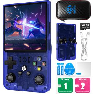 R36MAX Handheld Game Console, 2025 New Upgrade R36S Game Console, Portable Hand Held Open Source Linux System 4.0-in 4k HD IPS Screen Video Player (Blue-64GB)