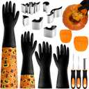Pumpkin Scraper Glove Set, Halloween Pumpkin Carving Kit with 2 Pair of Gloves & 2 Scrapers(Adult&Child Sizes), Pumpkin Carving Tools for Clean & Easy to Carve Jack-O-Lantern