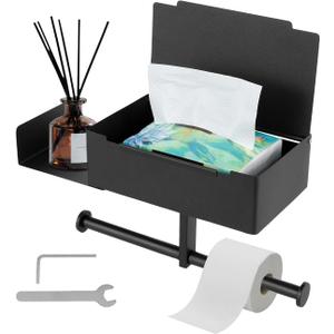 Toilet Paper Holder with Shelf and Storage, Wipes Dispenser Holder for Bathroom, Stainless Steel Toilet Roll Holder