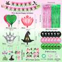 Witch Birthday Party Decorations,Pink and Green Witch Theme Girls Happy Birthday Decorations include Banner, Balloons,Witch Paper Glasses,Foil Curtains,Swirl Decors,and Witches Crown Balloons