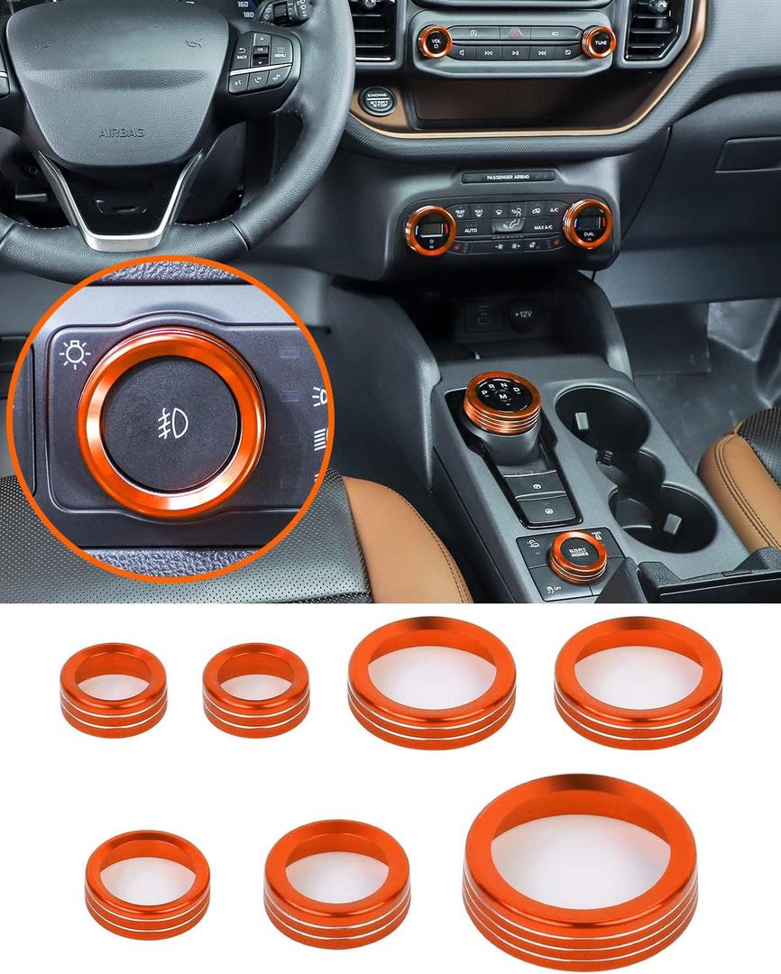 Savadicar CKT02 Billet Aluminum Control Knob Trim Sets, Headlight/4WD/HVAC Climate Control Knob Bezels, Air Conditioner/Radio Switch Cover for 2021-2025 Ford Bronco Sport, Interior Accessories, Orange