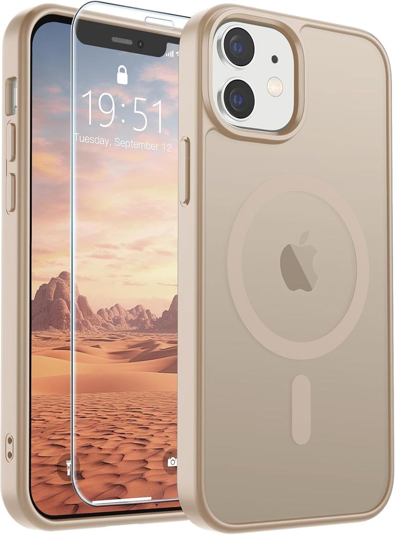 SUPFINE Magnetic for iPhone 12 Case/iPhone 12 Pro Case (Compatible with MagSafe)(Military Grade Drop Protection) Slim Translucent Matte with Anti-Fingerprint Phone Case,Desert Gold