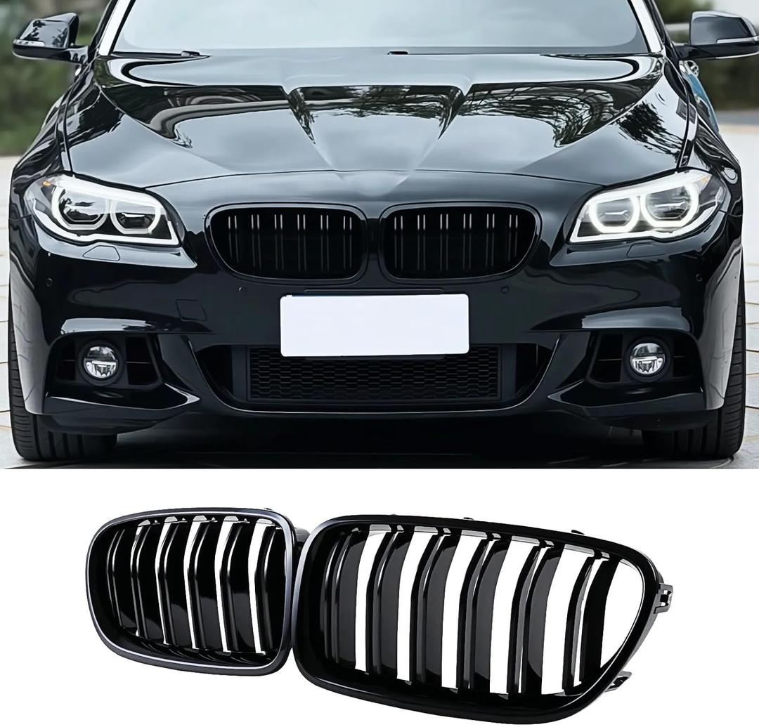F10 Grille Front Kidney Grill For BMW 5er F10 F11 M5 2010 2011 2012 2013 2014 2015 2016 2017 Double Slats ABS Gloss Black Grills 2Pcs (For 5er F10 2010-2017)