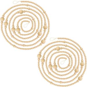 2PCS Christmas Wood Beads Garland 24 Feet Wooden Bead Garland Boho Ornaments for Christmas Tree, Xmas Vintage Rustic Farmhouse Round Craft Bead Hanging Holiday Decorations(12 Feet/1Pcs)