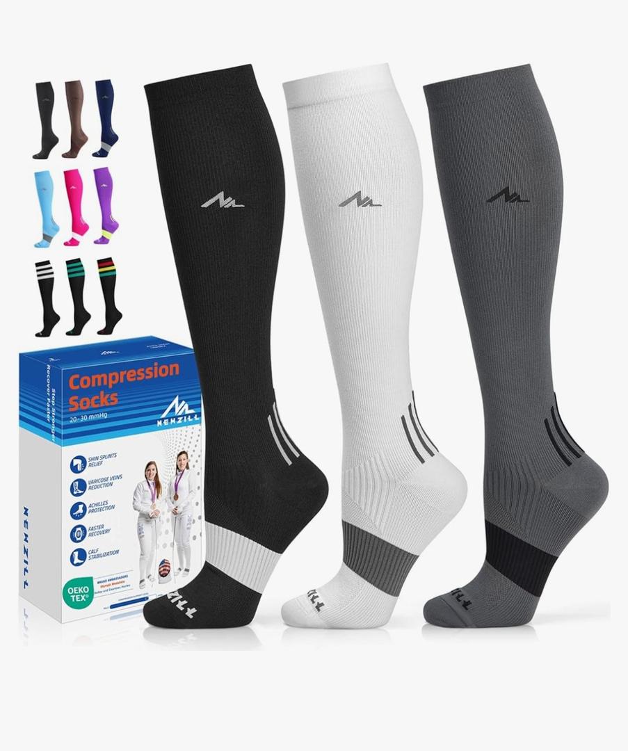 NEWZILL Medical Compression Socks for Women & Men, 20-30 mmHg Knee-High Support for Circulation, All-Day Comfort for Work Travel Running Cycling and Fitness, L/XL