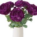 Ranunculus Artificial Flowers,6PCS Real Touch Flowers Bulk Purple Ranunculus Faux Flowers for DIY Wedding Bouquet Party Table Home Decor(Purple)