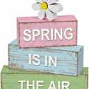 GlikCeil 4 Pcs Spring Table Decoration Daisy Wooden Block Sign Daisy Spring Table Decor Centerpieces Farmhouse Rustic Tiered Tray Tabletop Decor for Home Office Desk Kitchen Shelf Decors
