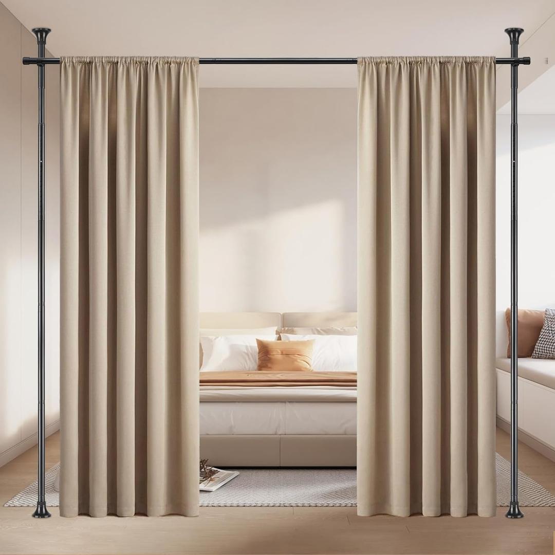 Room Divider Rod, Curtain Rod No Drilling Partition Room Dividers Tension Rod, 4-10ft (H) 48-72inch(W) Floor to Ceiling Room Black