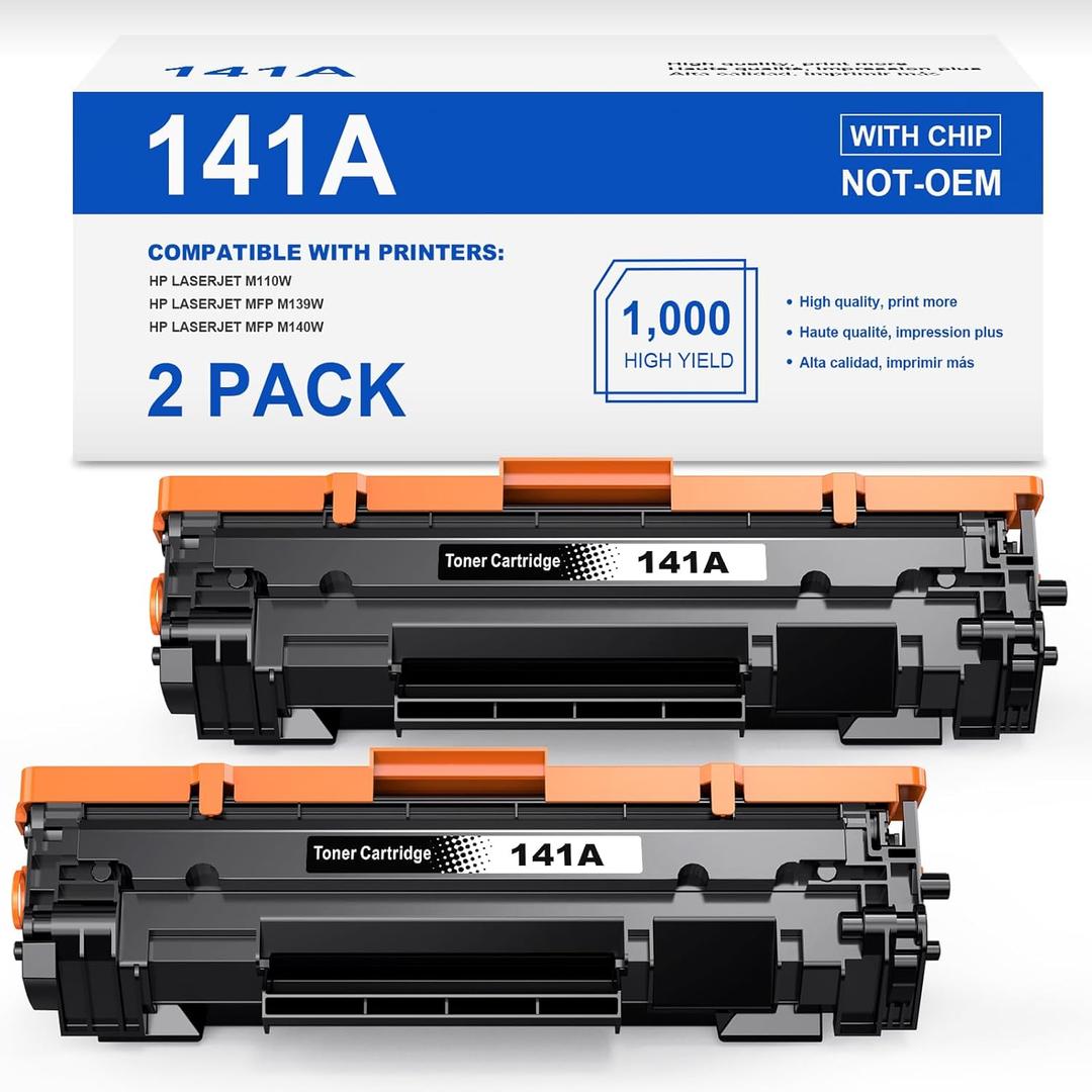 141A Toner Cartridge 2 Black (with chip) Compatible 141 A Toner Replacement for HP 141A W1410A 141X W1410X Black Toner Cartridge to Use with LaserJet Pro M110w MFP M140w M139(2 Black)