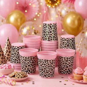 Bokon 24 Pcs Pink Cheetah Plastic Cups 16 oz Reusable Leopard Cups Tumblers Cheetah Print Party Decorations BPA-Free Washable Bulk Drinkware for Birthday Stadium Baby Shower Party Supplies