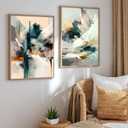 2 x Modern Abstract Line Canvas Wall Art Minimalist Blue Green Texture Wall Decor Picture Mid Century Gray Geometric Painting Print Graffiti Poster Artwork for Living Room Bedroom Office Decorate,Unframed (16L''x12W'')