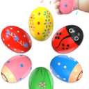 Tonberless 6 Pack Wooden Percussion Musical Shaker Easter Basket Stuffers for Toddler, Prefilled Easter Eggs Fillers Basket Essentials for Gifts Toys for Toddlers Kids Babies Boys Girls