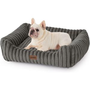 ZOMISIA Dog Bed Medium Size Dog - Large Rectangle Orthopedic Pet Bed with Fluffy Washable Cover and Anti-Slip Bottom, 30x24x9inches, Grey