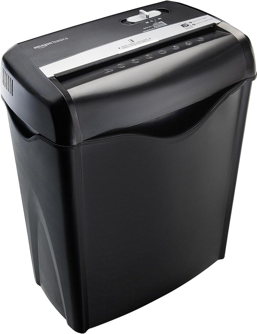 Amazon Basics 6 Sheet Cross Cut Paper and Credit Card Home Office Shredder with 3.8 Gallon Bin, Black (6 Sheet)