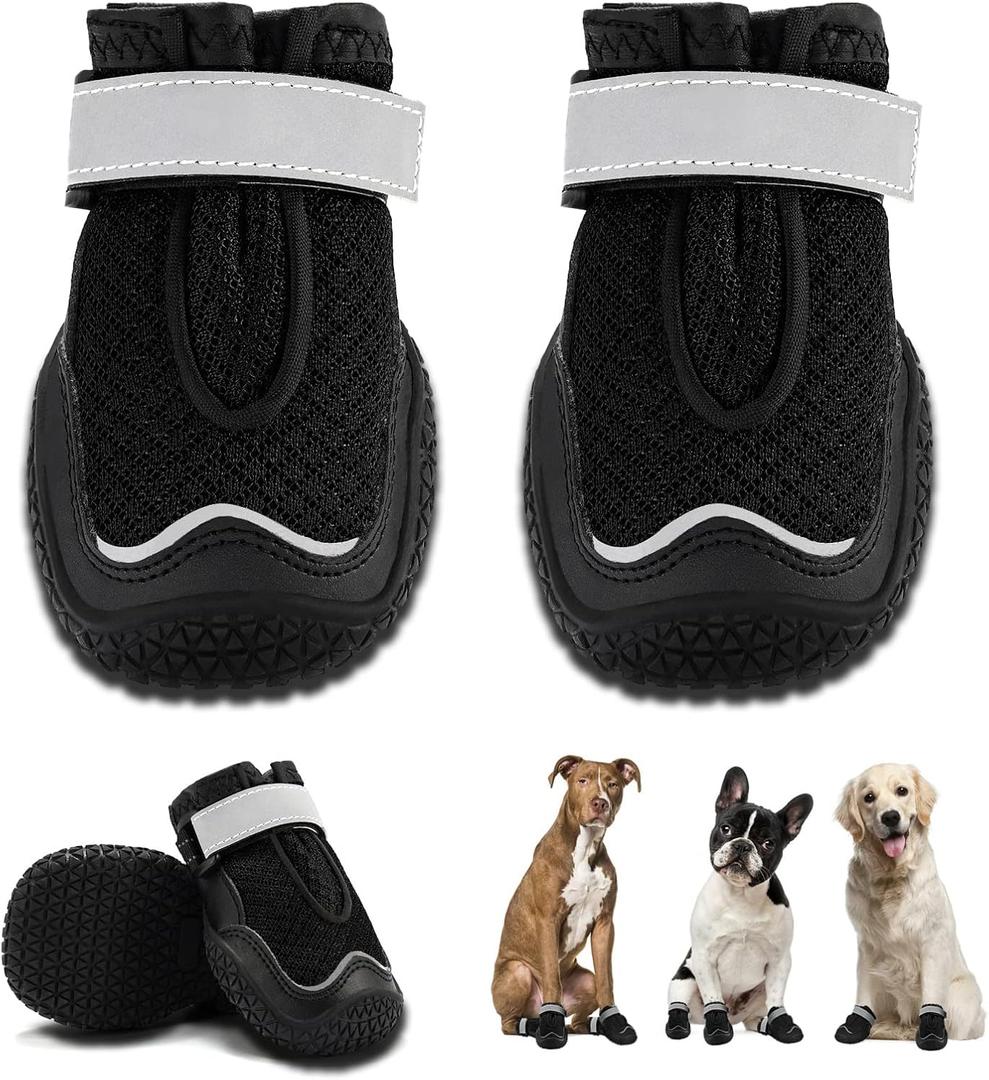 Hcpet Dog Boots for Large Dogs, Dog Shoes for Winter Snow Hot Pavement, Paw Protector Dog Booties Designed for Comfort and Breathability, Outdoor Booties for Small Medium Dogs for Hiking Black Size 5 (#5 (Width 2.16 inch) for 40-58 lbs)