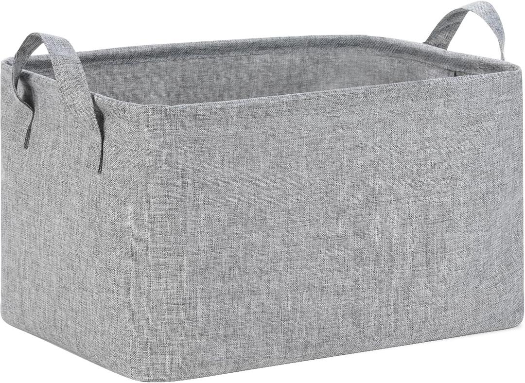 Bidtakay Rectangular Storage Basket, Collapsible Cube Storage Bins for Shelves, Waterproof PE Coating Storage Bins with Handles for Organizing Toys, Books, Blankets (15x10x9 inch-Grey)