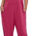 Women's Casual Loose Sleeveless Jumpsuits Harem Long Pants Romper Overalls with Pockets 2025 Summer Trendy Outfits Rose Red S