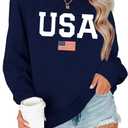 Dressmine Womens USA Shirt Casual Long Sleeve Graphic Tees Knit Crew Neck Sweatshirts Loose Pullover, Large, 00 Navy Blue