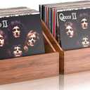 2 Pack Wood Vinyl Record Storage, Retro & Durable Vinyl Crate and Record Holder, Album Storage Record Case Box for 120+ Records, Perfect Record Organizer for Home Decor and Collection Display(Brown)