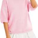 Cicy Bell Womens Short Sleeve Sweaters Oversized Crew Neck Knit Pullover Tops Summer Loose Fit Sweater (Large, Pink)